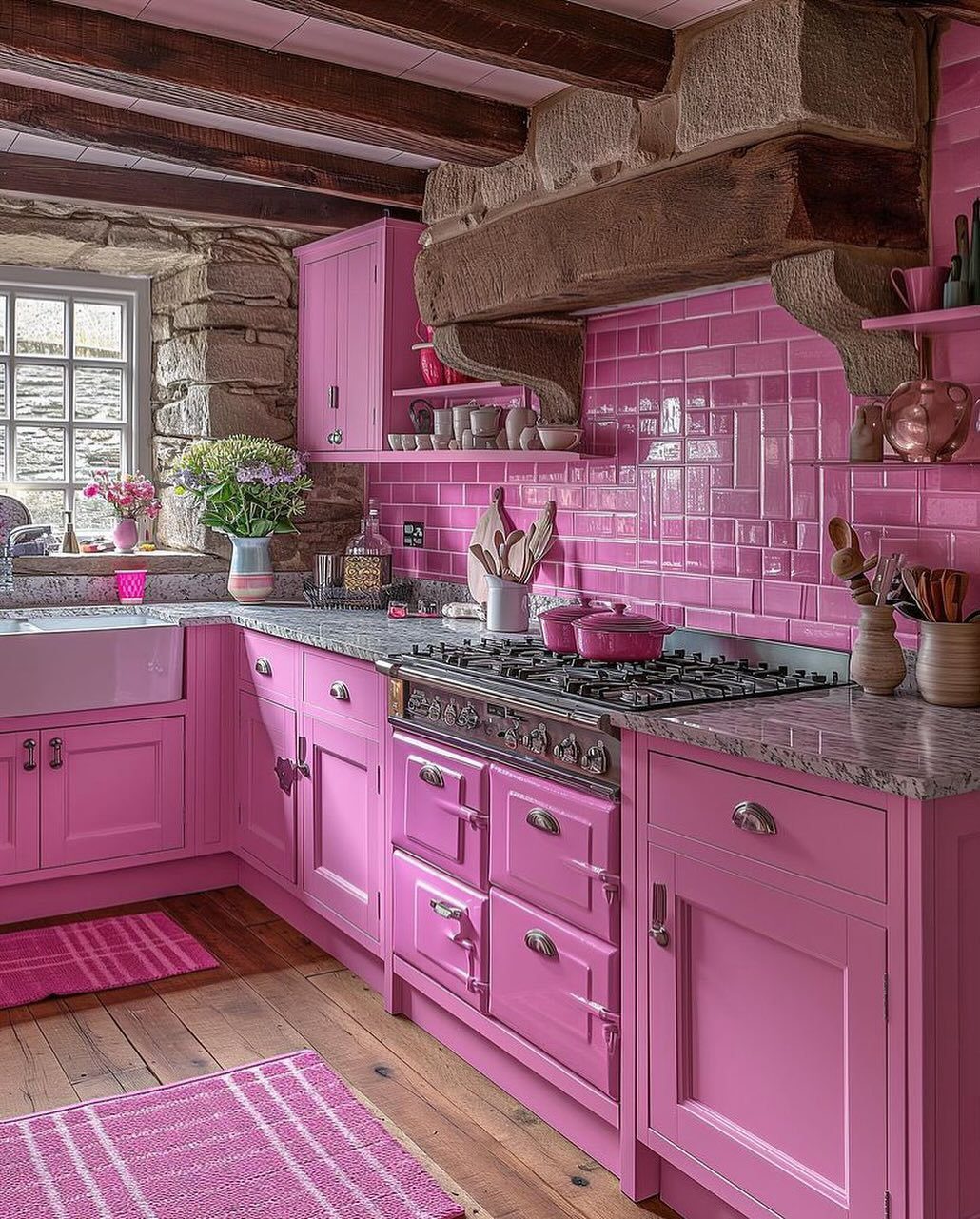 Stunning Pink Kitchens That Will Blow Your Mind in 2025 1 Rustic Rose Hues