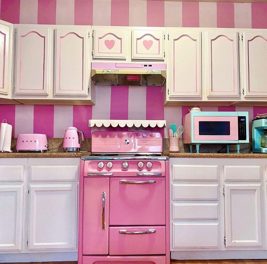 Stunning Pink Kitchens That Will Blow Your Mind in 2025 31 Retro Whimsy with Stripes and Scallops