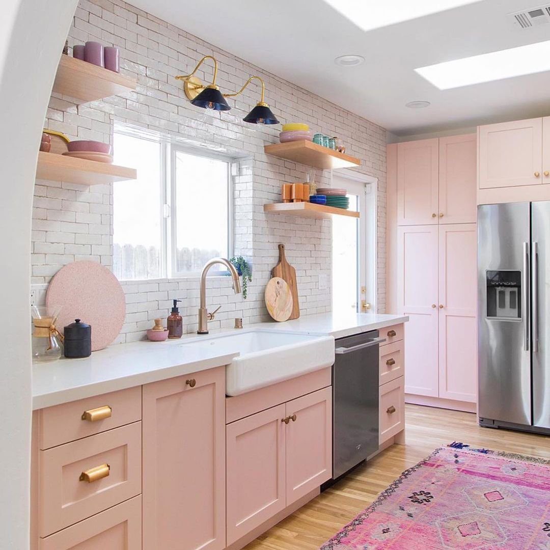 Stunning Pink Kitchens That Will Blow Your Mind in 2025 38 Modern Farmhouse Flair with Pink Cabinets