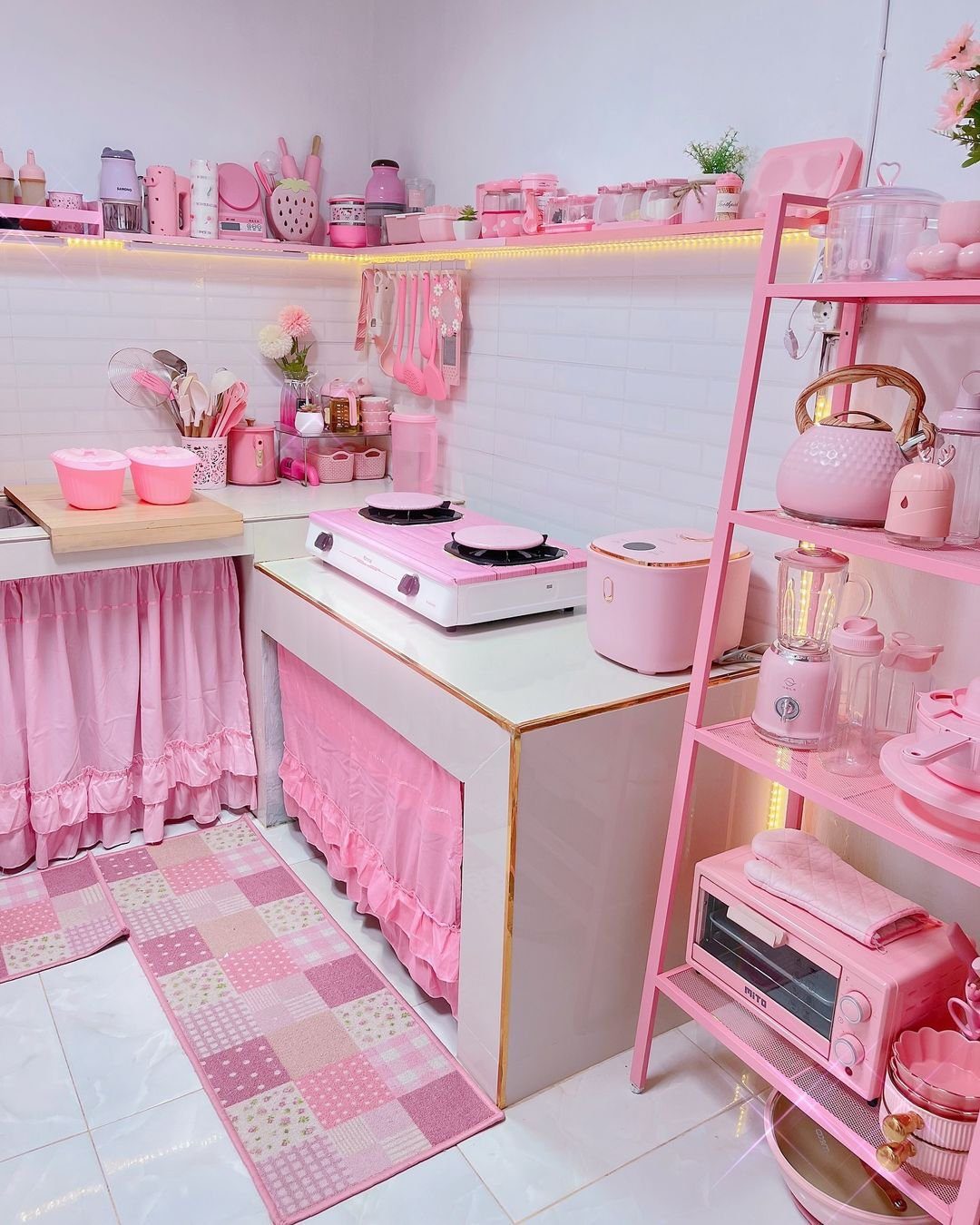 Stunning Pink Kitchens That Will Blow Your Mind in 2025 6 Romantic Retro Revival Kitchen With Pink Accents
