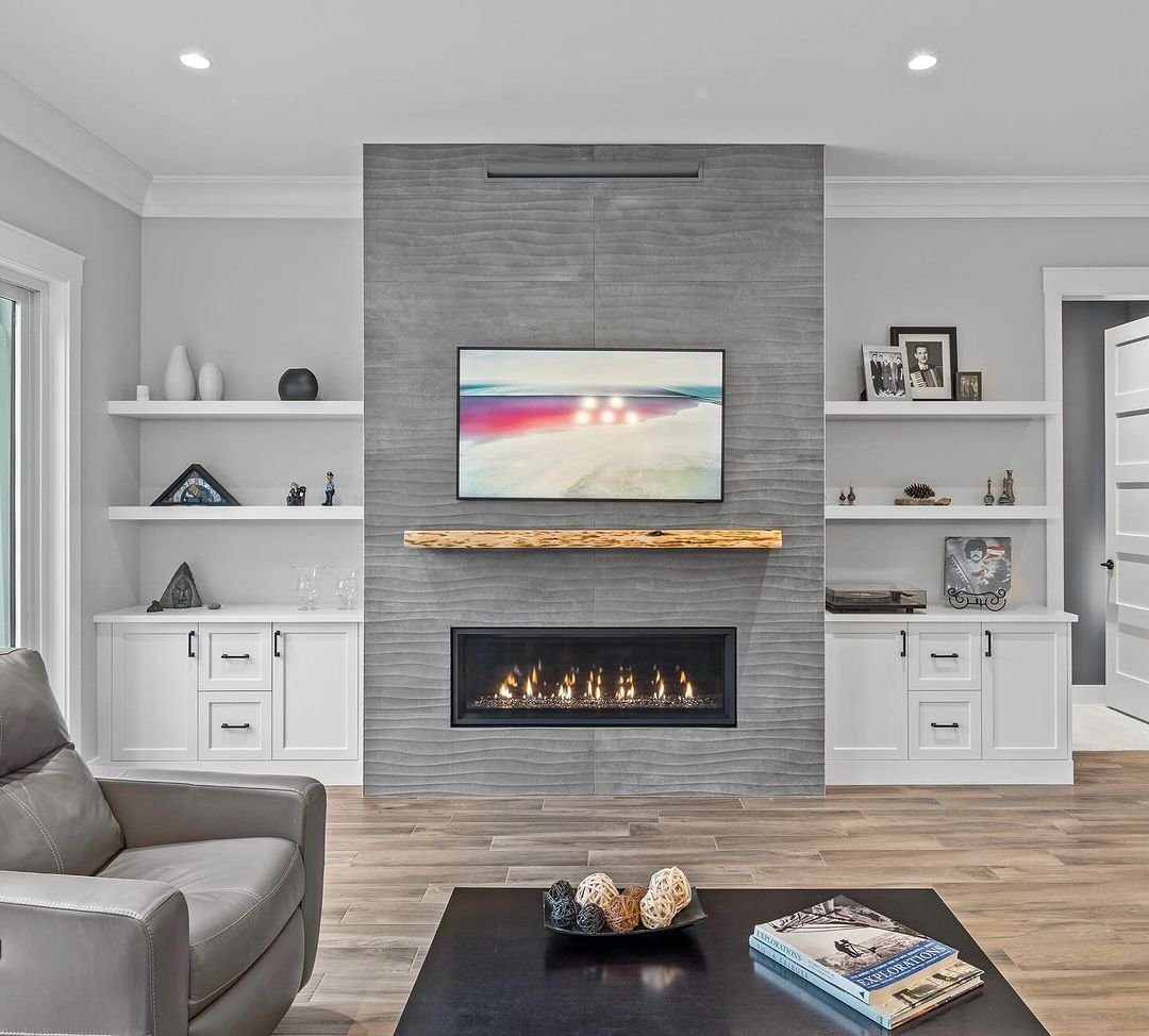 Streamlined Modernity with a Textured Facade Linear Fireplace