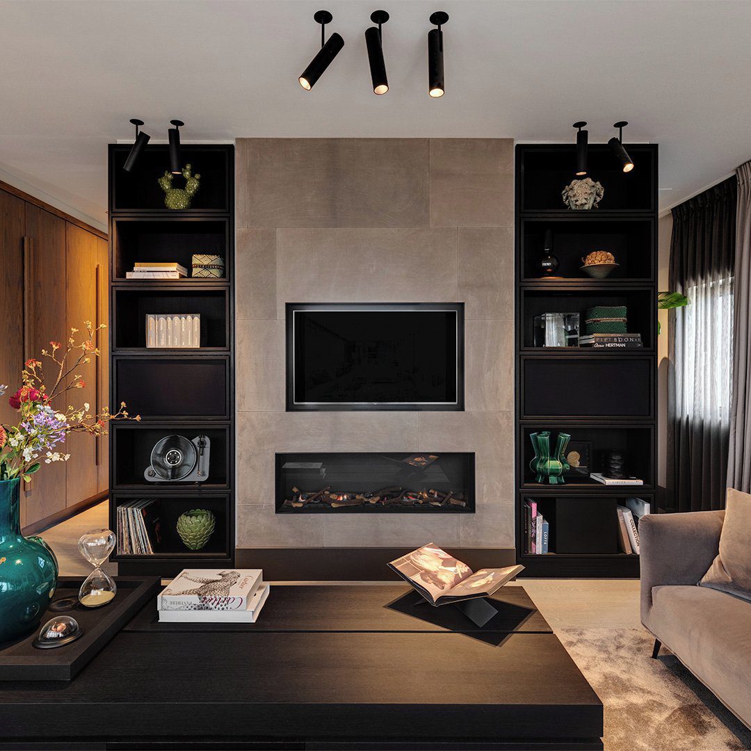 Bold Contrast with Vertical Shelving