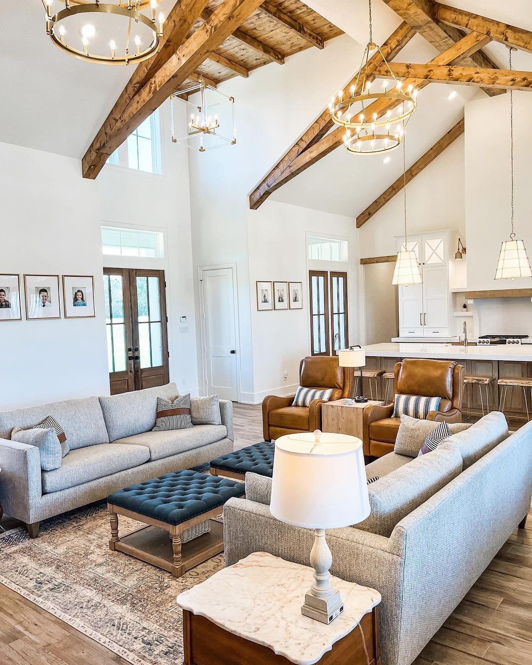 Farmhouse Fusion with Vaulted Beams
