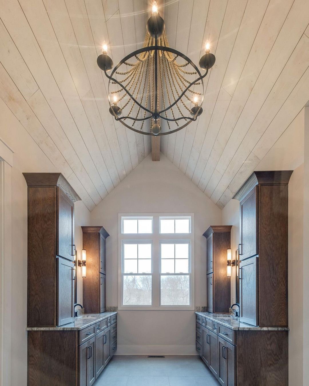 30 Jaw-Dropping Cathedral Ceiling Designs for 2025 12 Refined Bathroom with Wooden Cathedral Ceiling