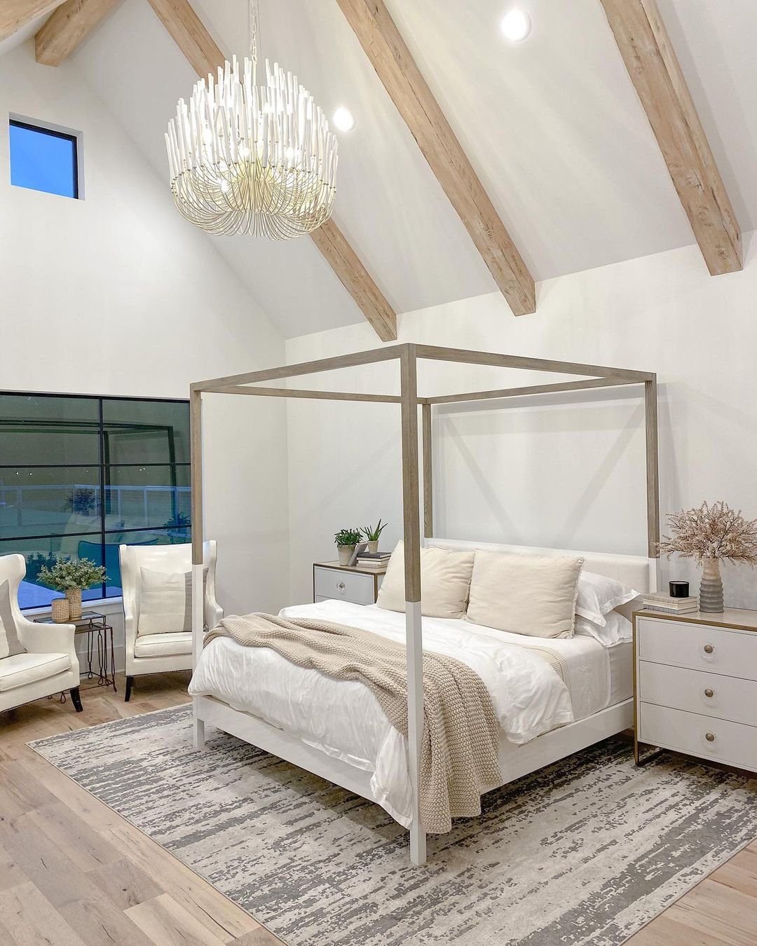 30 Jaw-Dropping Cathedral Ceiling Designs for 2025 13 Minimalist Bedroom with Sleek Cathedral Ceiling