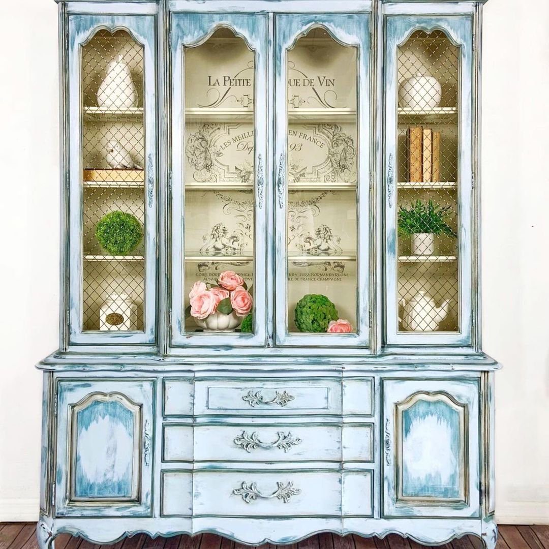 31 Jaw-Dropping China Cabinet Transformations for 2025 12 French Country Charm Display Cabinet