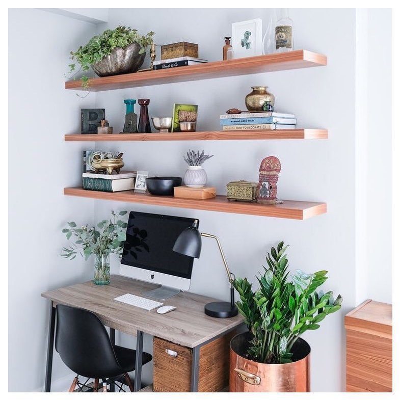 25 Stunning Floating Shelves That Wow in 2025 11 Vibrant Workspace with Floating Shelves