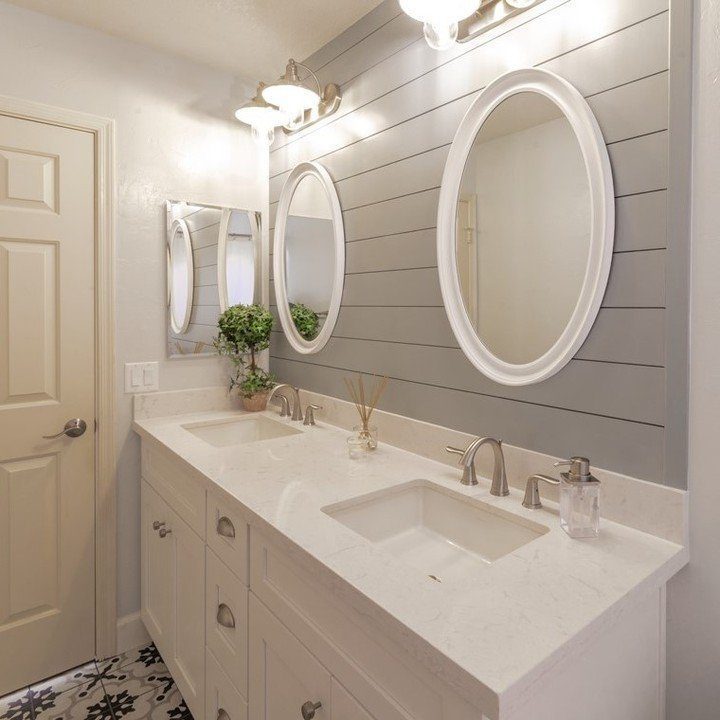 20 Jaw-Dropping Grey Shiplap Ideas for 2025 10 Bright Bathroom with Grey Shiplap and Double Vanity