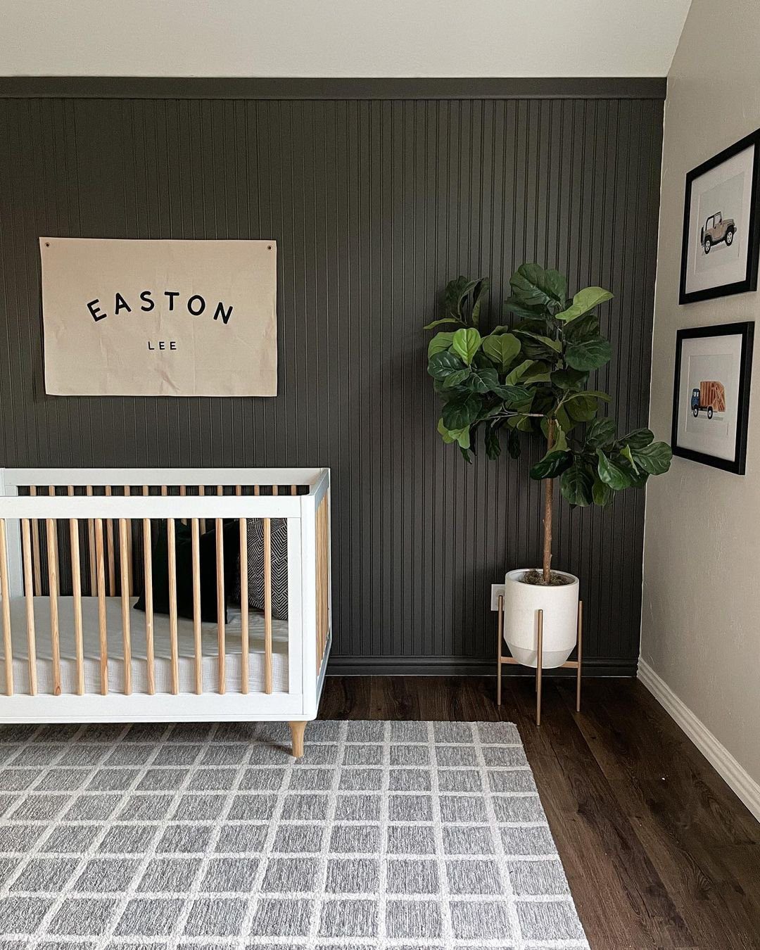 20 Jaw-Dropping Grey Shiplap Ideas for 2025 18 Stylish Nursery with Dark Grey Shiplap and Modern Decor