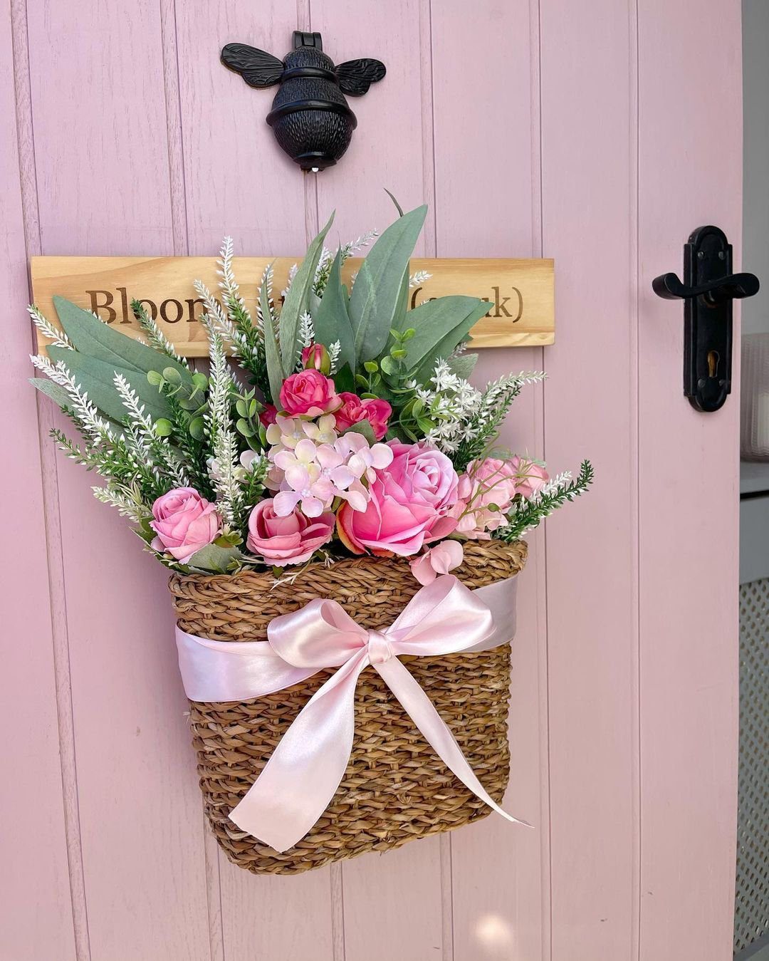 25 Stunning Door Baskets That'll Make Jaws Drop in 2025 2 Elegant Pink Floral Door Basket