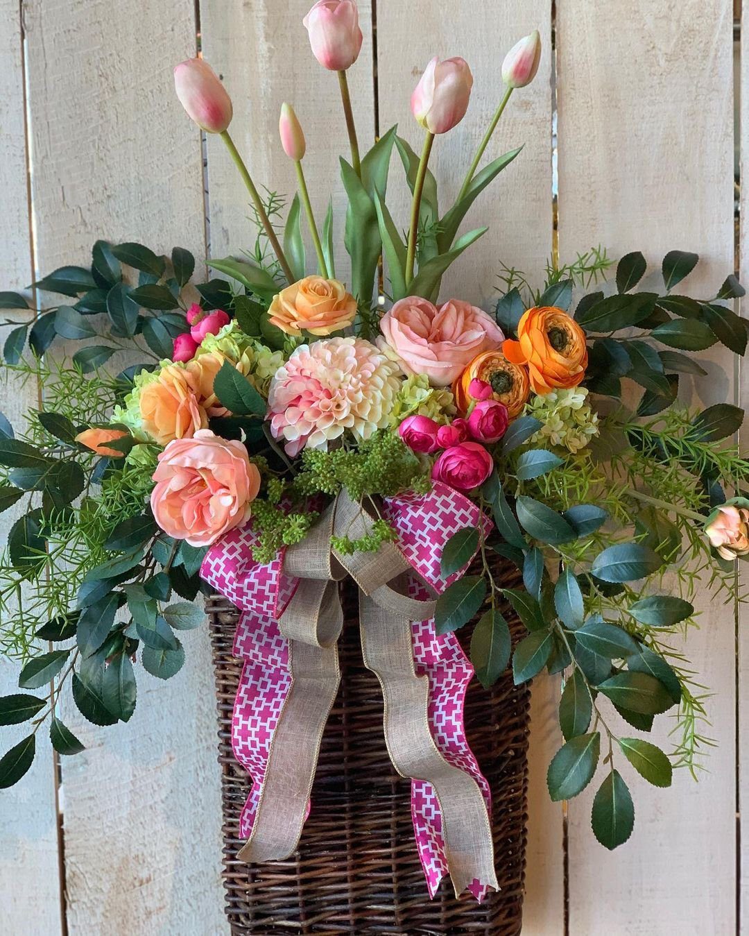 25 Stunning Door Baskets That'll Make Jaws Drop in 2025 5 Vibrant Spring Tulip and Rose Door Basket