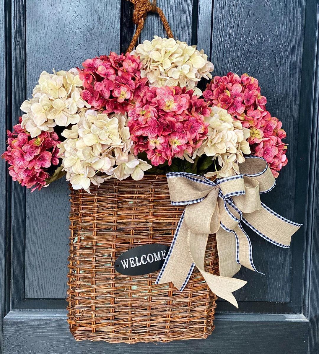 25 Stunning Door Baskets That'll Make Jaws Drop in 2025 6 Welcoming Hydrangea Door Basket