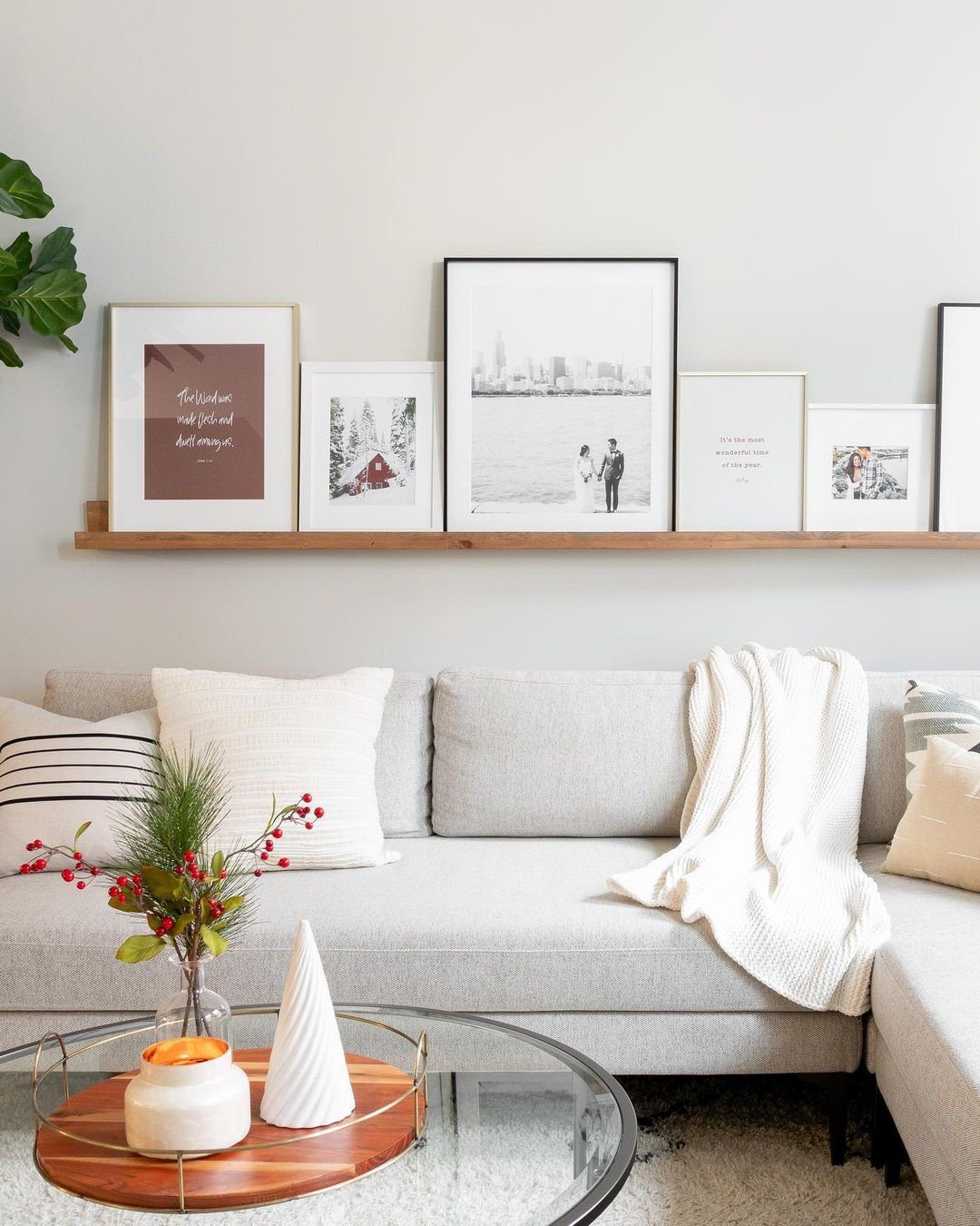 Stunning Picture Ledge Ideas That Wow in 2025! 15 Modern Living Room with Family-Focused Picture Ledge Display