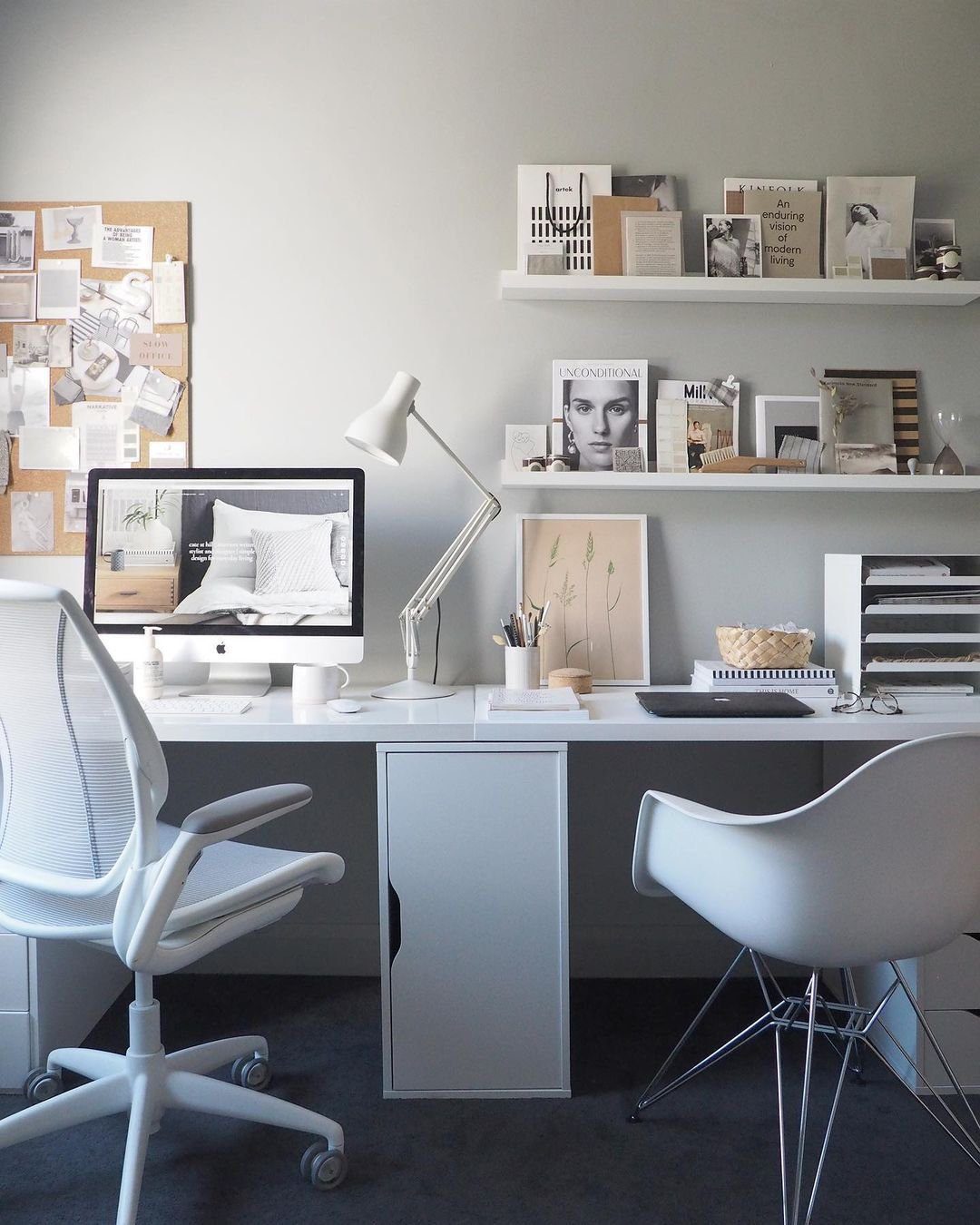 Stunning Picture Ledge Ideas That Wow in 2025! 17 Stylish Home Office with Monochrome Picture Ledge Display