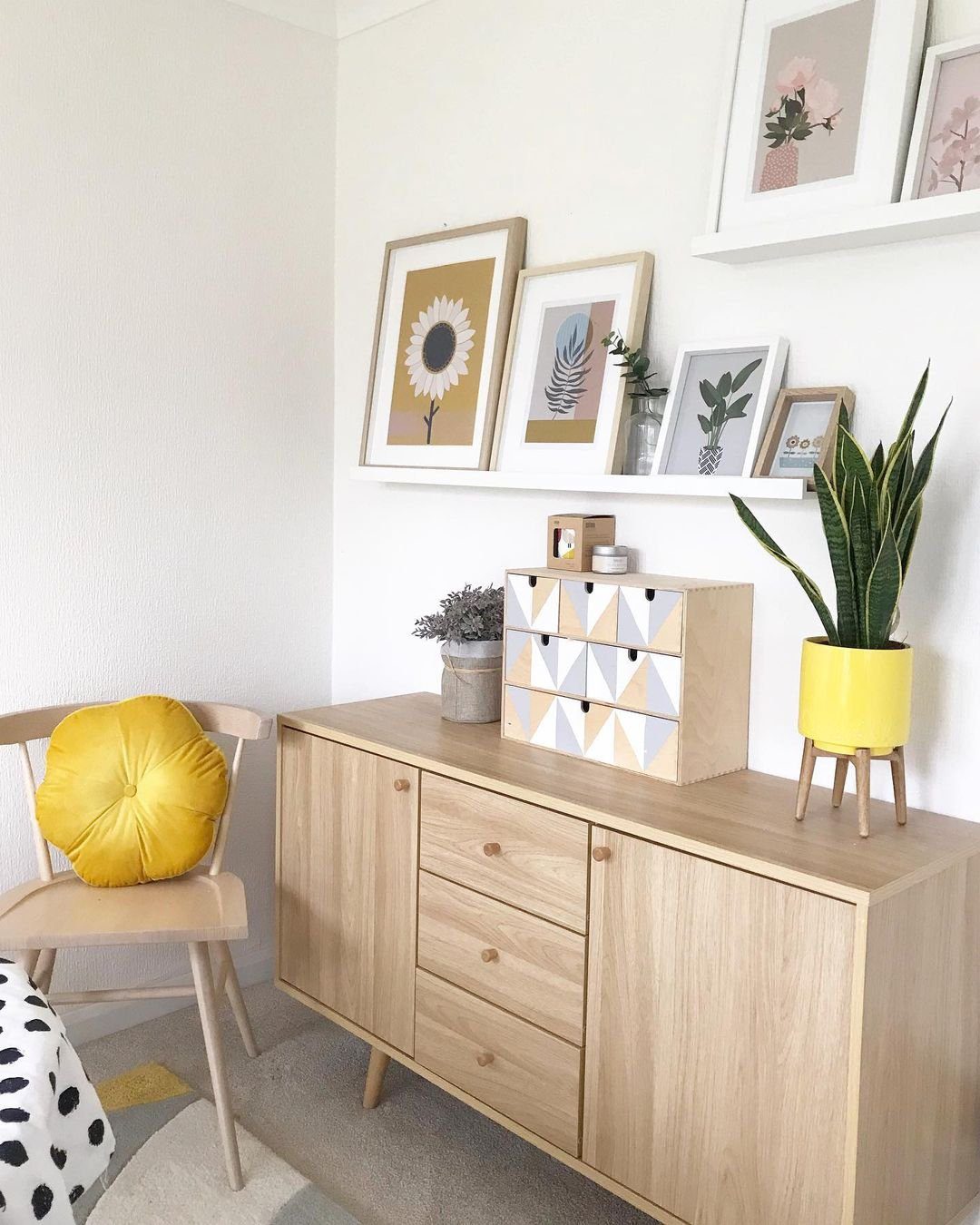 Stunning Picture Ledge Ideas That Wow in 2025! 23 Bright and Cheerful Corner with Colorful Picture Ledge Display