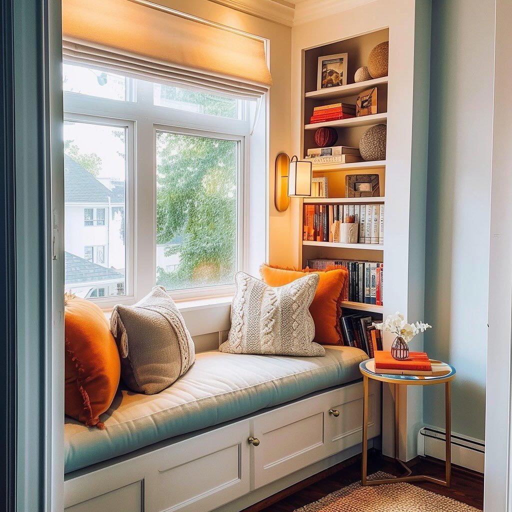 Cozy Window Nook with Built-in Bookshelves