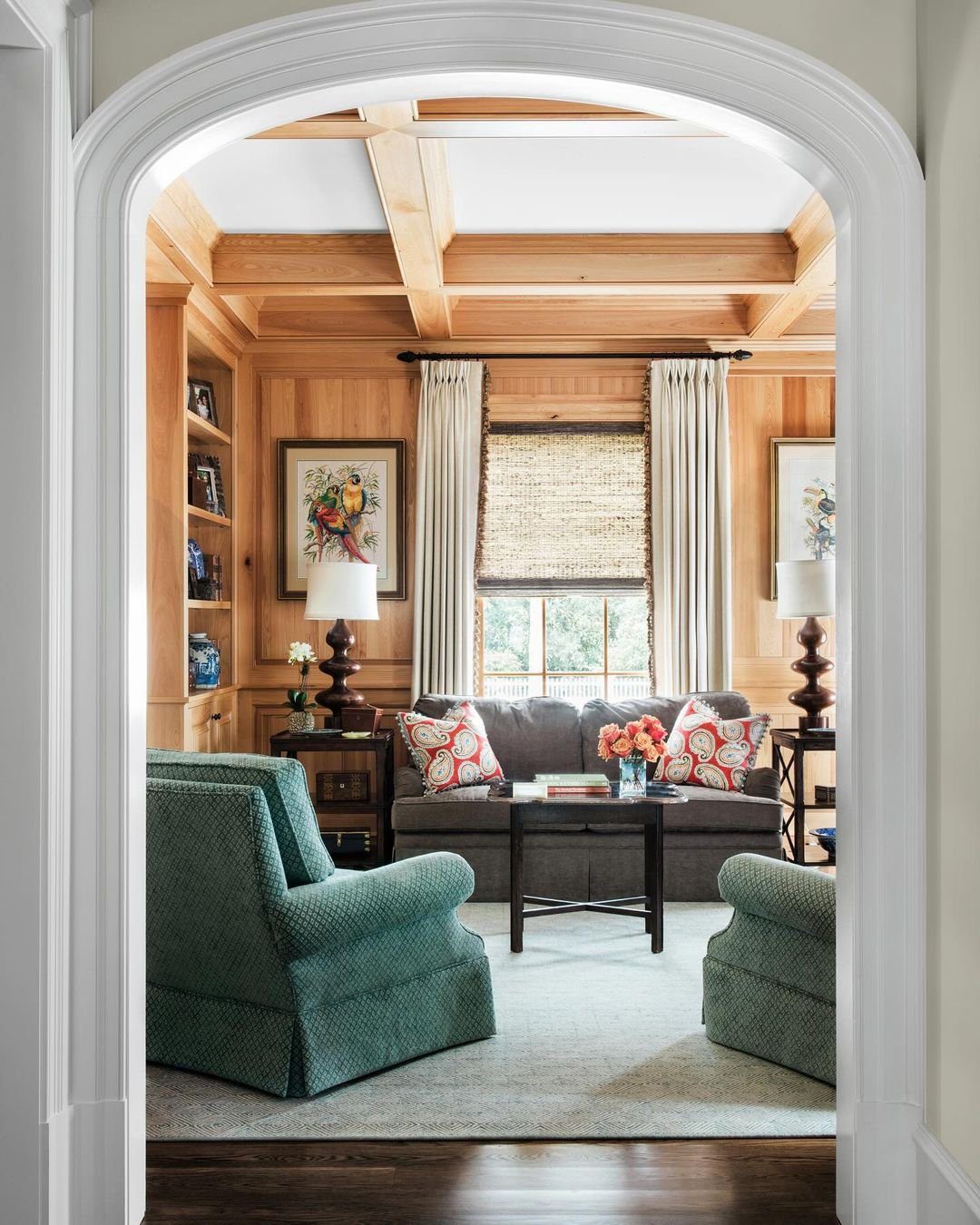 25 Jaw-Dropping Coffered Ceiling Ideas for 2025 16 Rustic Warmth with a Pop of Color