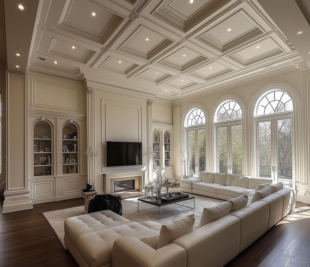 25 Jaw-Dropping Coffered Ceiling Ideas for 2025 17 17. Grand Elegance with Luxe Comfort