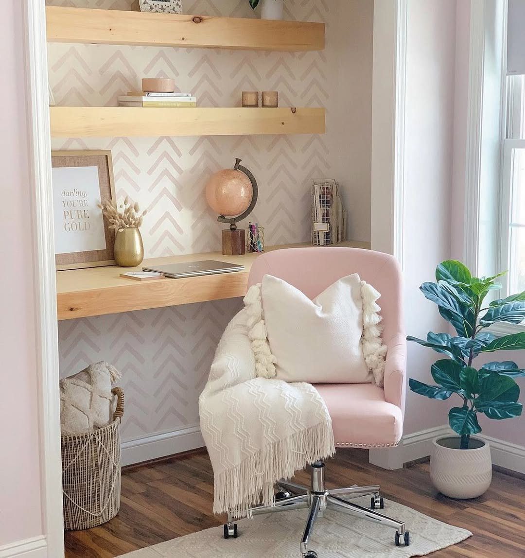 Feminine Closet Office With Soft Hues
