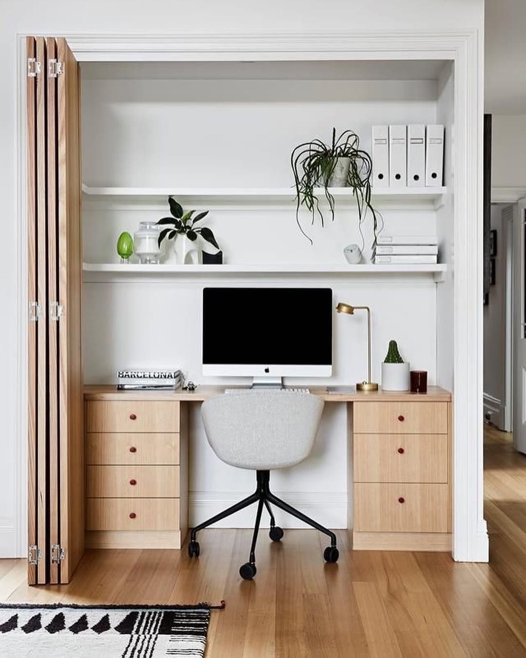 Minimalist Closet Office With Natural Wood