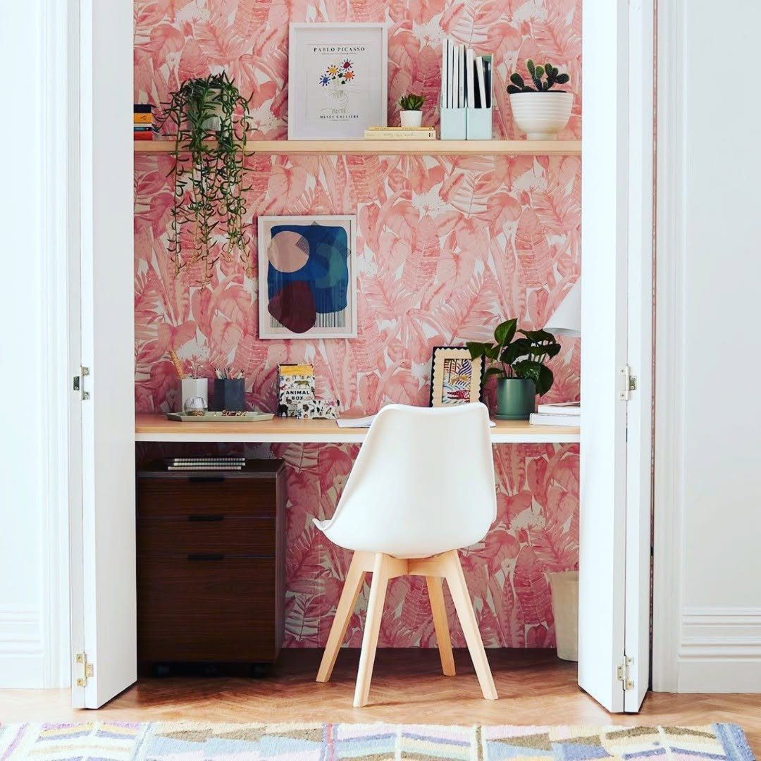 Playful Closet Office With Tropical Vibes