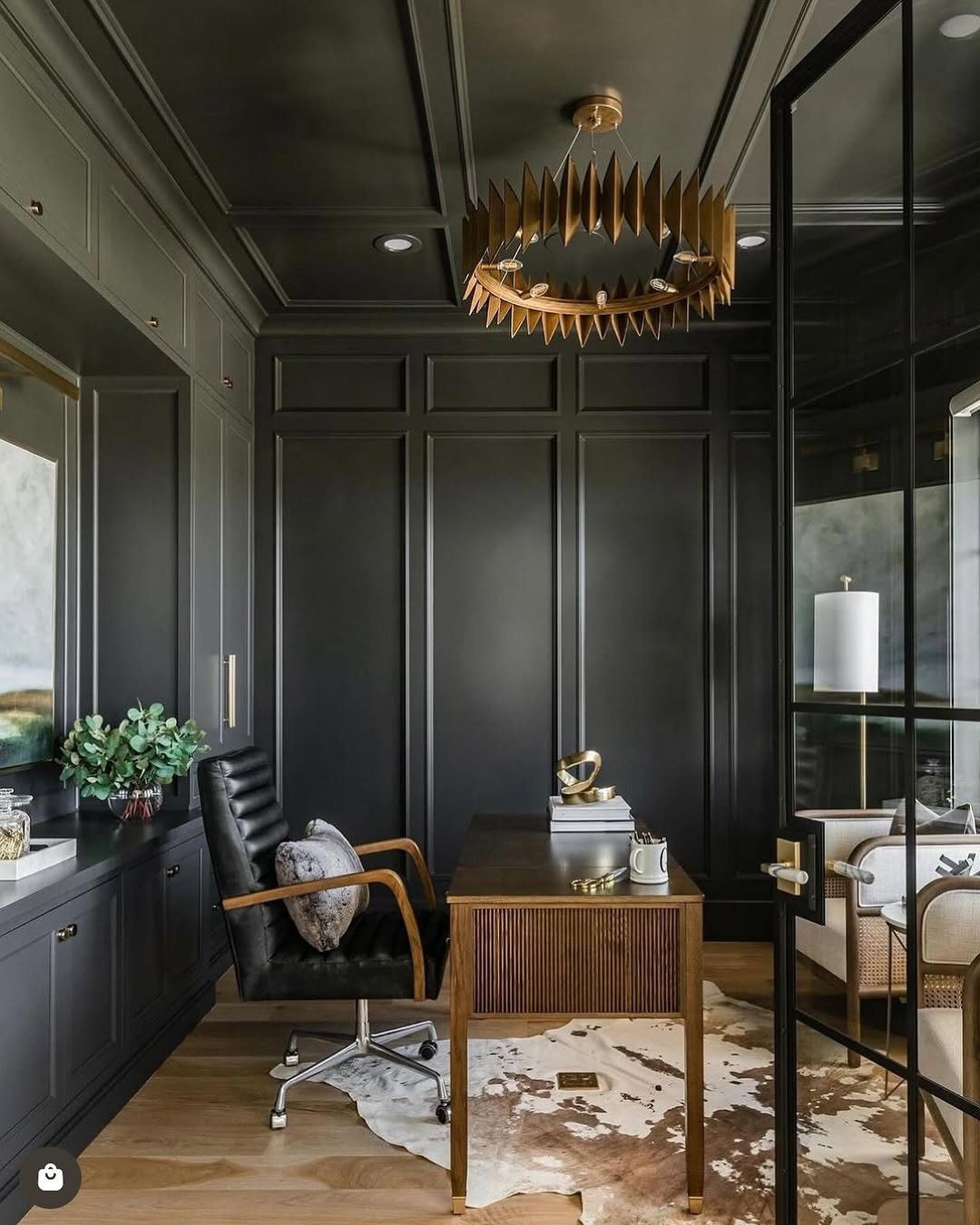 Jaw-Dropping Modern Office Ideas for 2025! 19 Black Paneling With Gold Accents