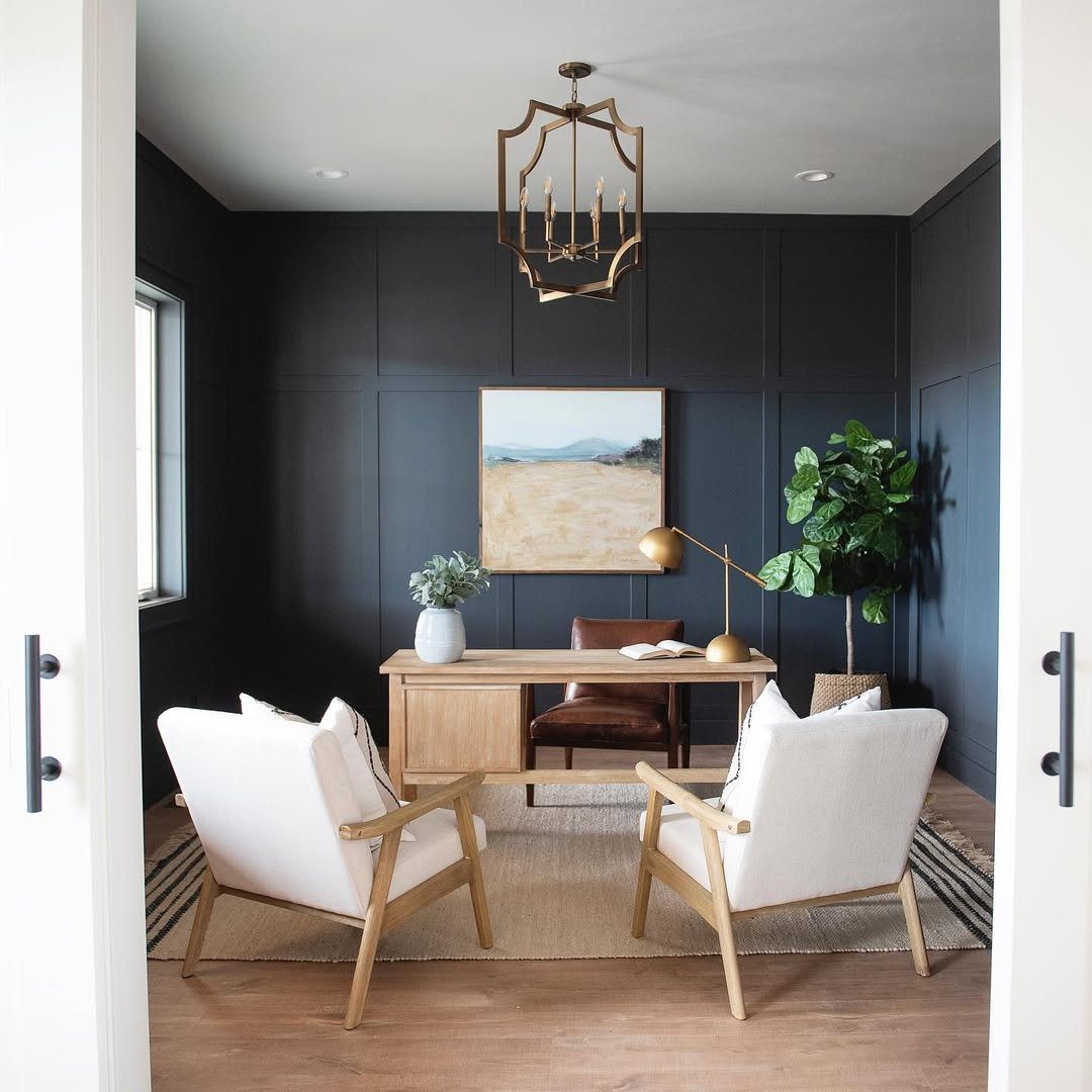 Jaw-Dropping Modern Office Ideas for 2025! 23 Dark Walls With Natural Lightness