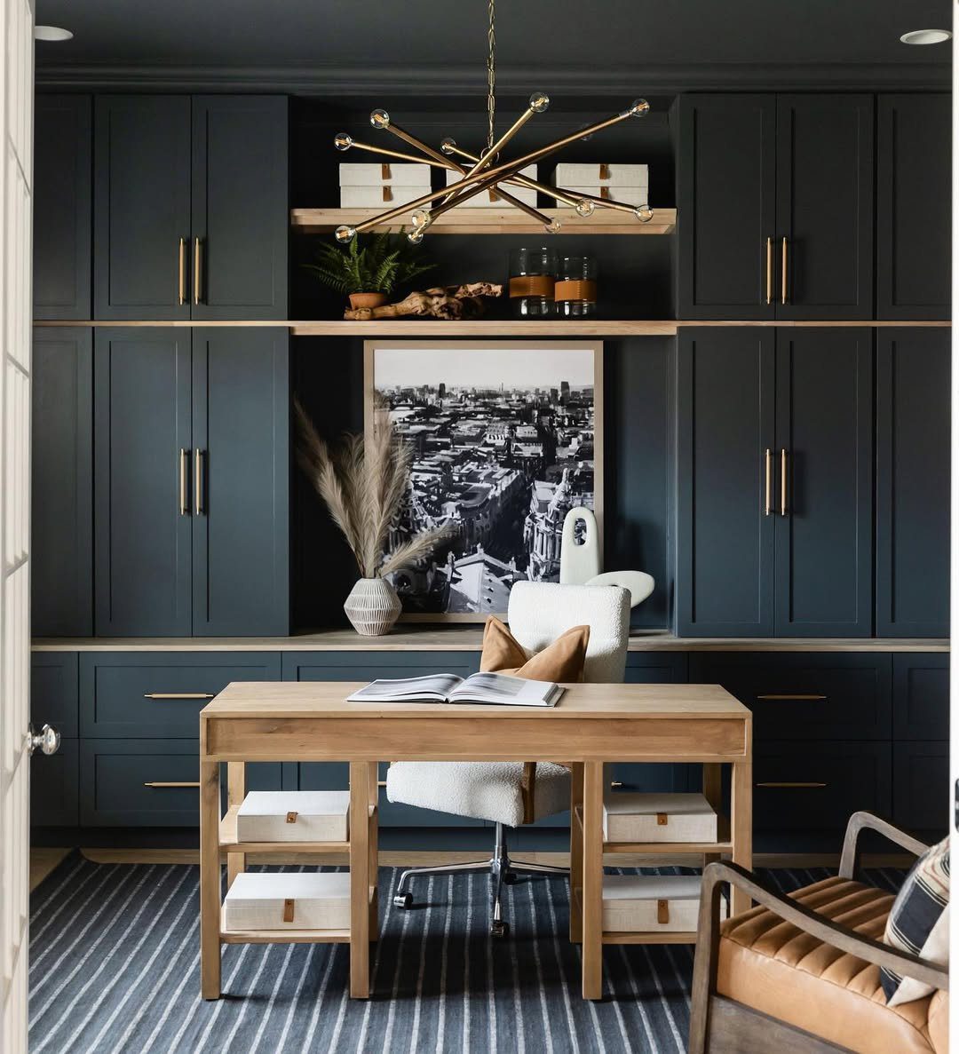 Jaw-Dropping Modern Office Ideas for 2025! 24 Bold Navy With Warm Wood Tones