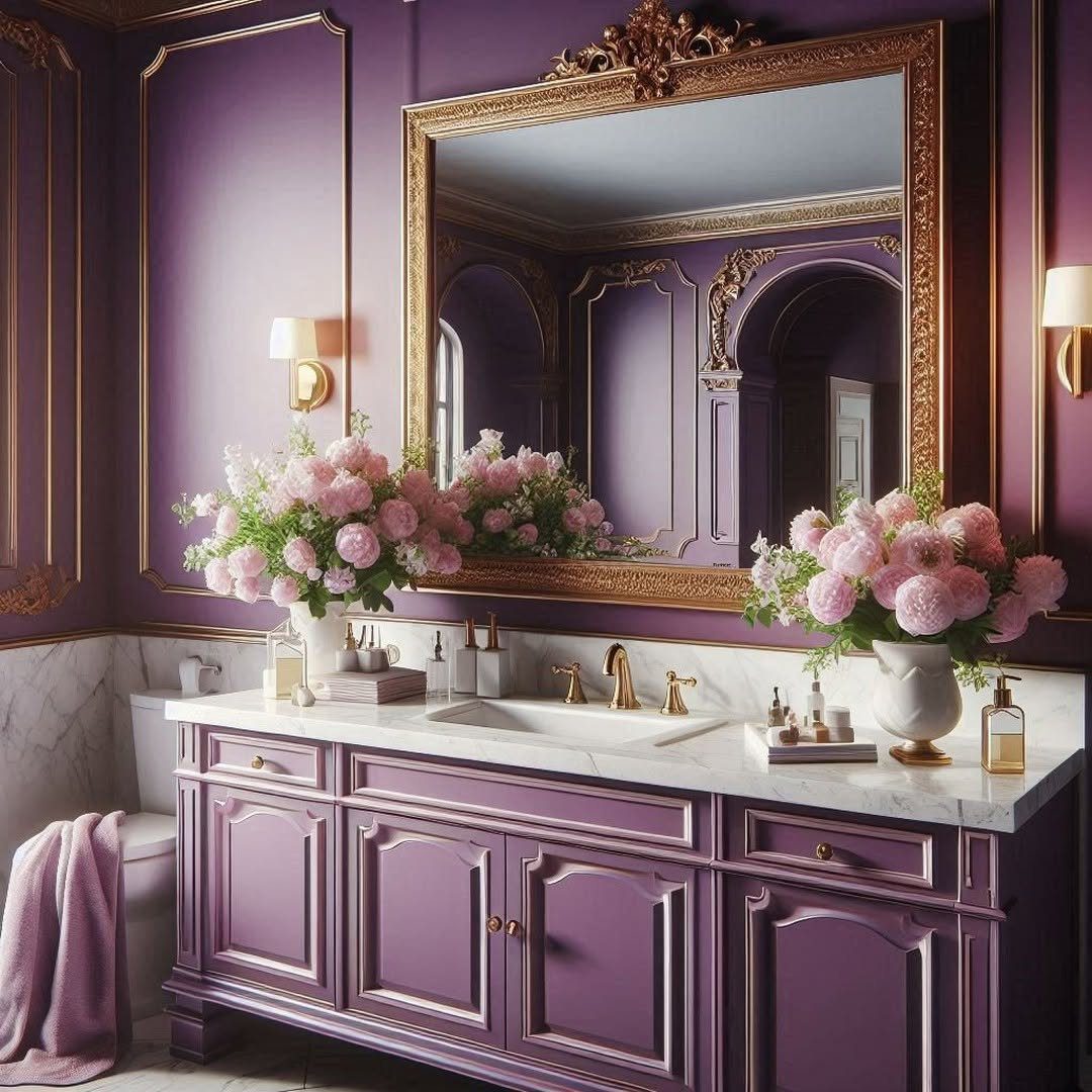 Jaw-Dropping Purple Bathroom Trends for 2025 14 Regal Purple With Timeless Gold Details