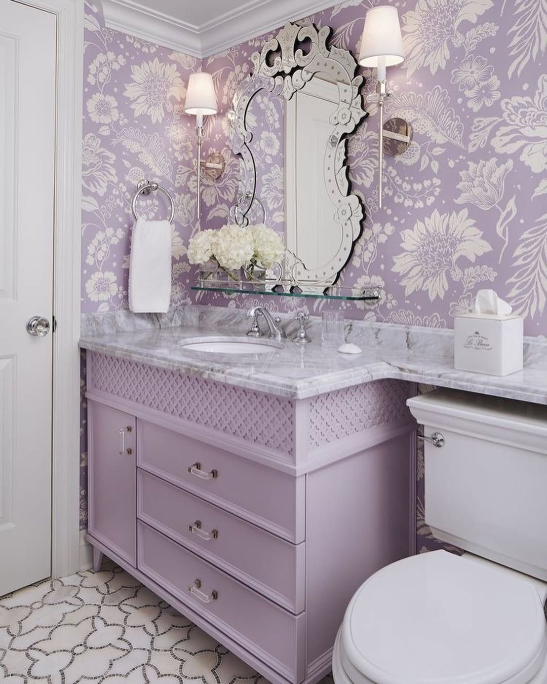 Jaw-Dropping Purple Bathroom Trends for 2025 15 Romantic Lavender With Vintage Florals