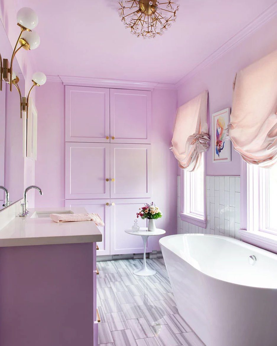 Jaw-Dropping Purple Bathroom Trends for 2025 2 Soft Lilac Elegance With Golden Touches