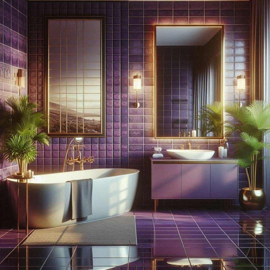 Jaw-Dropping Purple Bathroom Trends for 2025 4 Bold Purple Tiles With Golden Glow