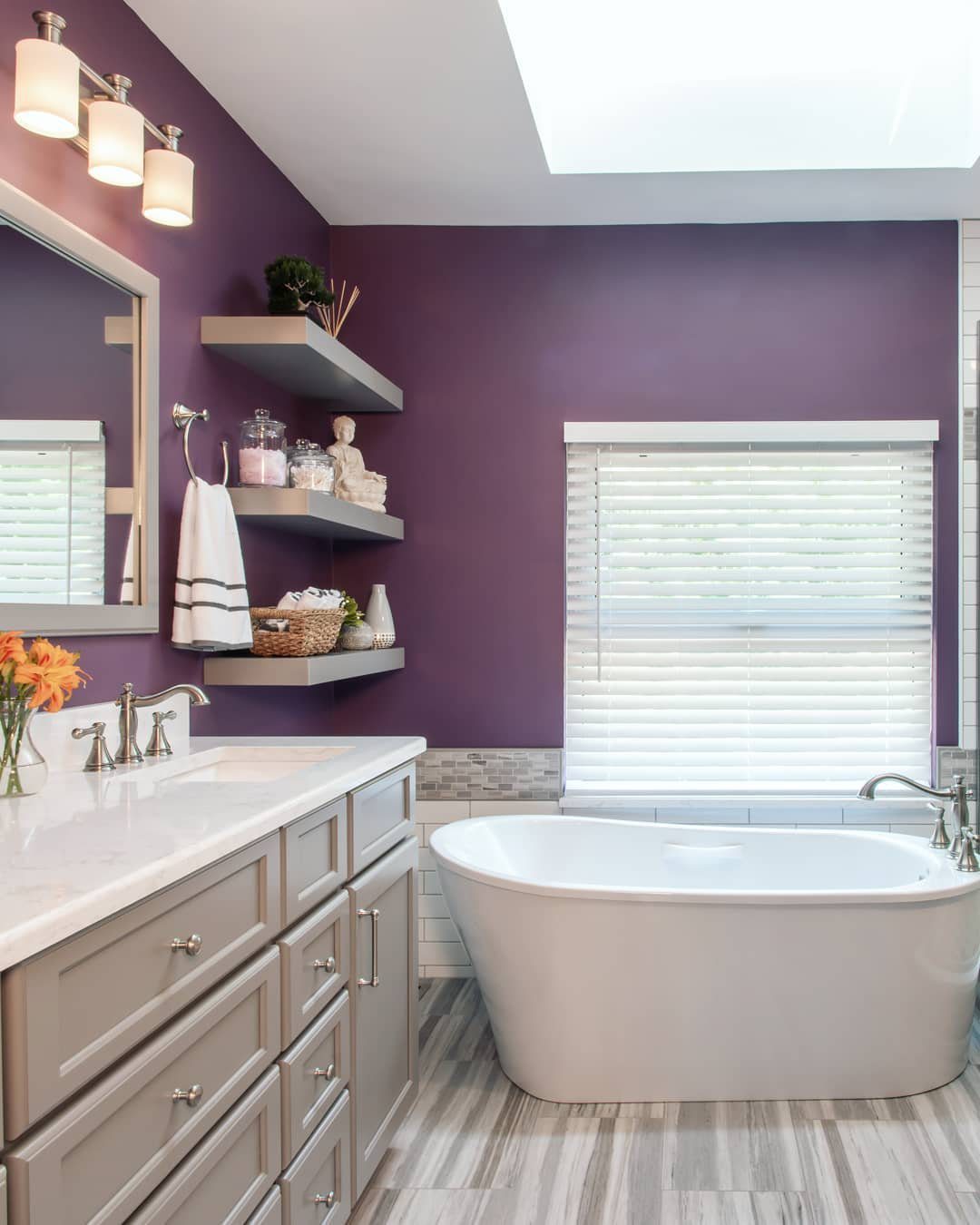 Jaw-Dropping Purple Bathroom Trends for 2025 5 Modern Purple With Soft Gray Accents