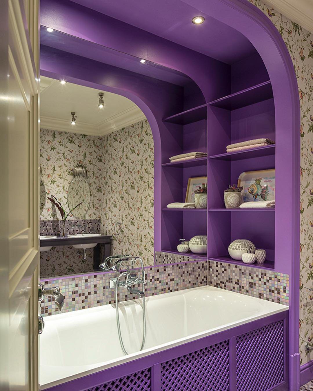 Jaw-Dropping Purple Bathroom Trends for 2025 8 Bold Purple With Floral Whimsy