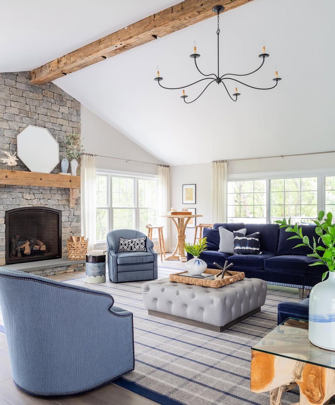 Jaw-Dropping Blue-Grey Living Rooms for 2025! 2 Rustic Meets Refined In Blue And Grey