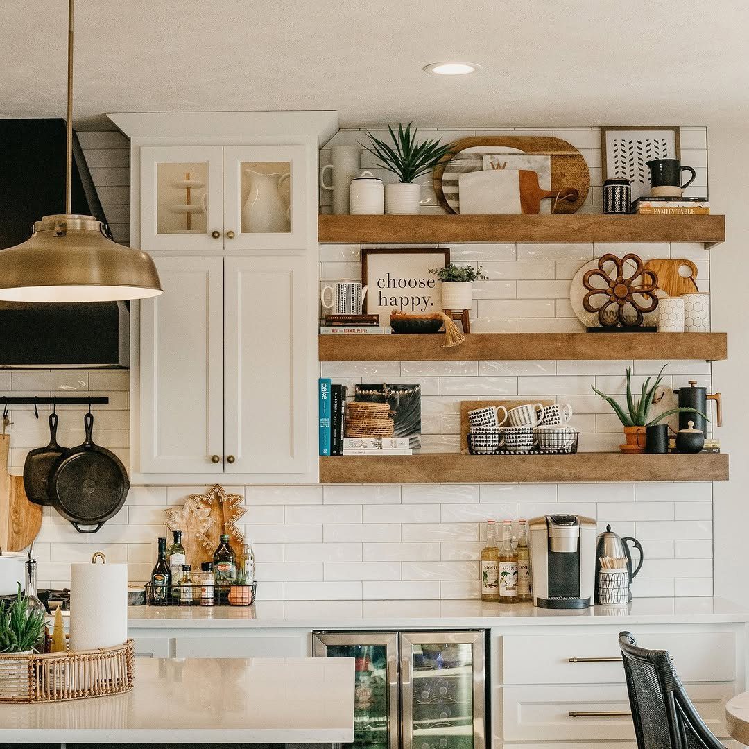 25 Stunning Kitchen Shelf Hacks You Need in 2025! 13 13. Rustic Warmth With Modern Elegance
