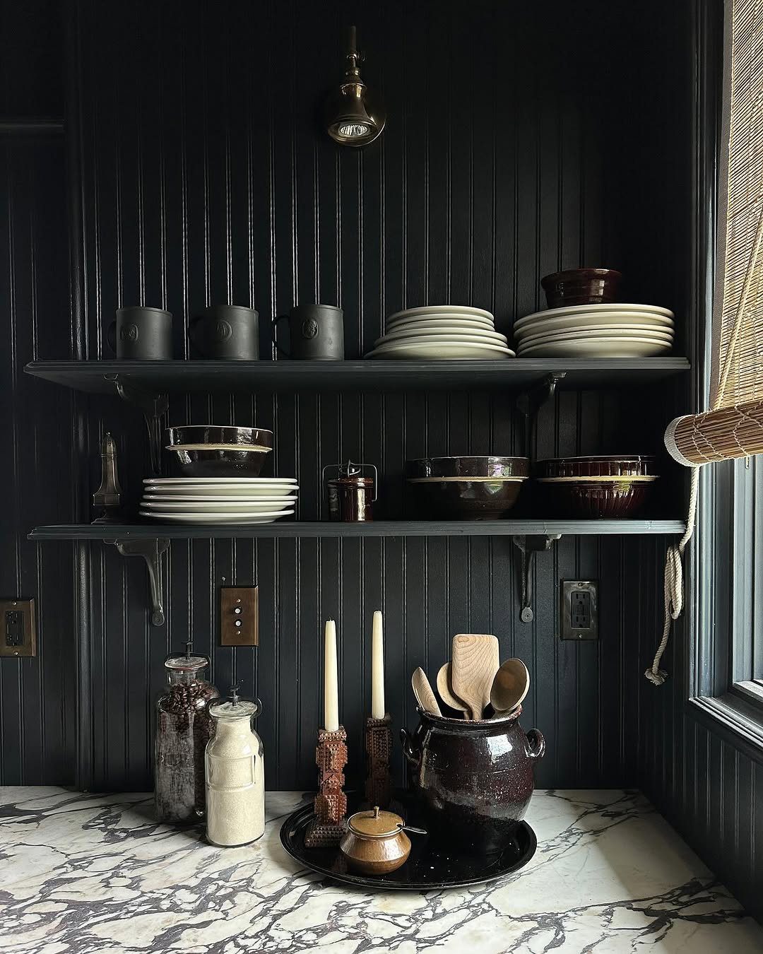 25 Stunning Kitchen Shelf Hacks You Need in 2025! 21 Dark Elegance With Rustic Charm