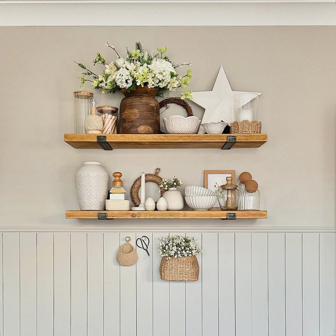 25 Stunning Kitchen Shelf Hacks You Need in 2025! 25 Neutral Elegance With Rustic Accents