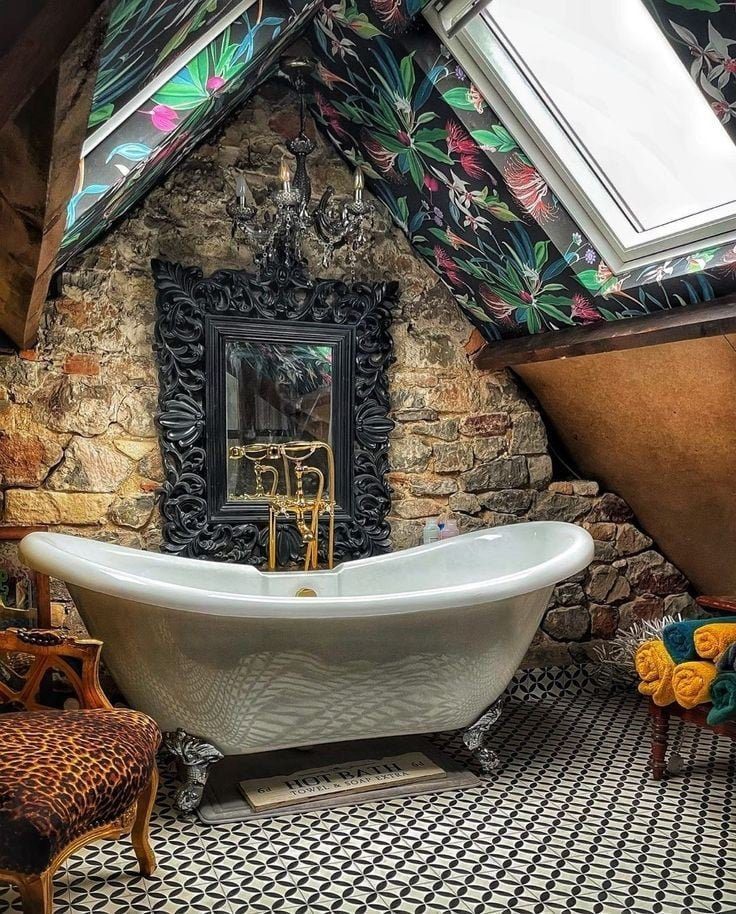25 Mind-Blowing Eclectic Bathroom Designs for 2025 9 Gothic Elegance With A Tropical Twist