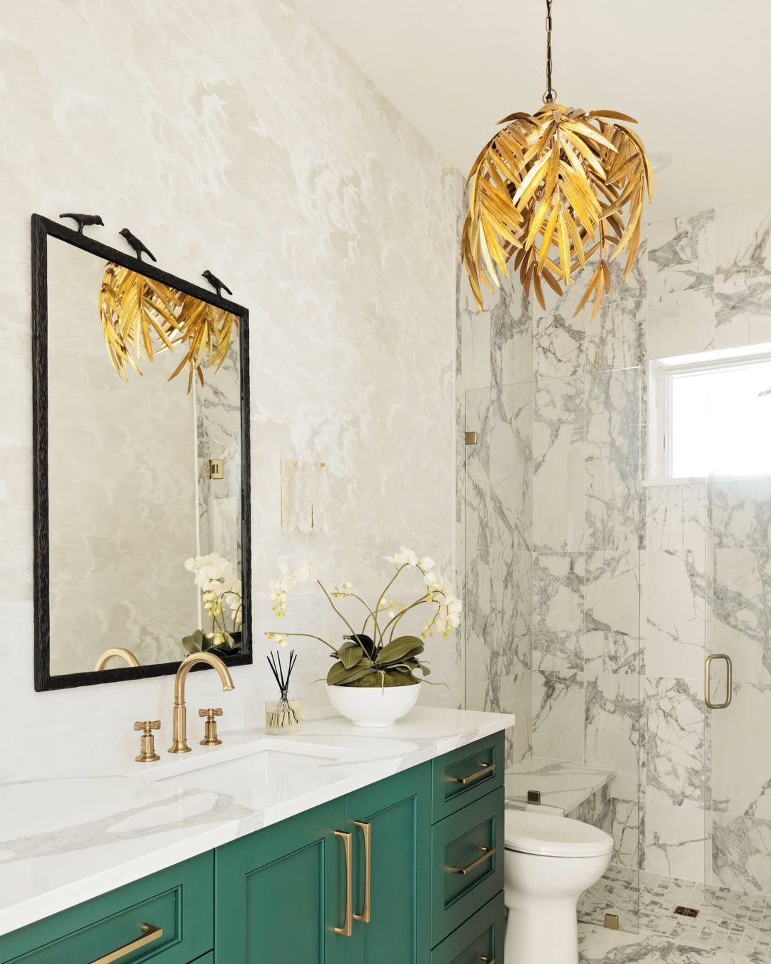 25 Mind-Blowing Eclectic Bathroom Designs for 2025 25 Luxe Greenery With A Glamorous Touch