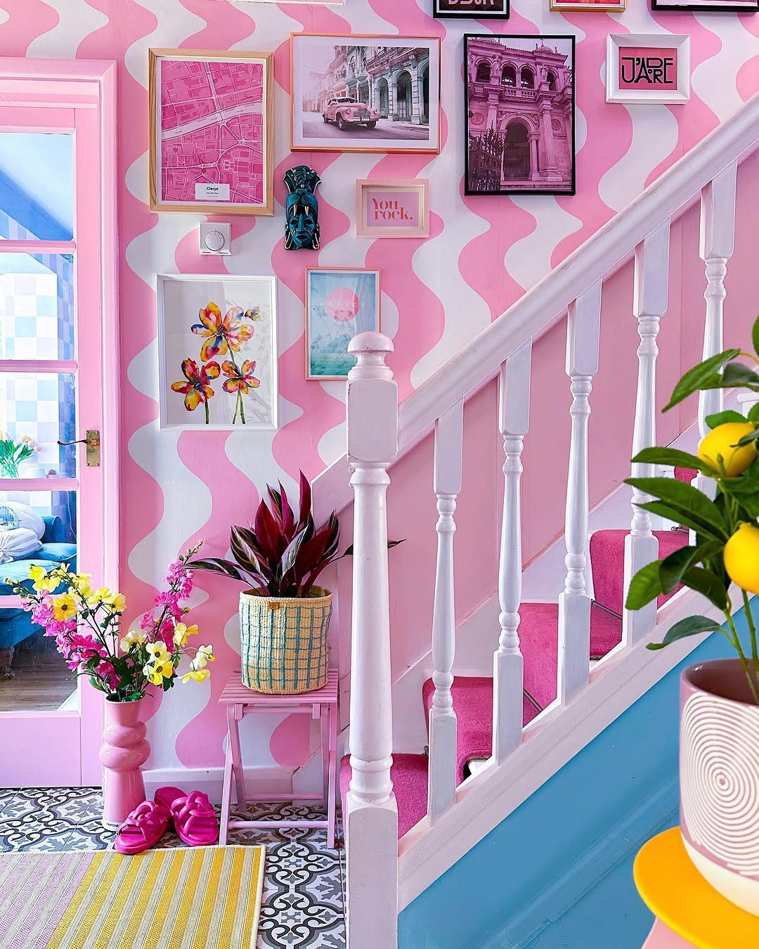 Bold Patterns In A Barbiecore Stairway