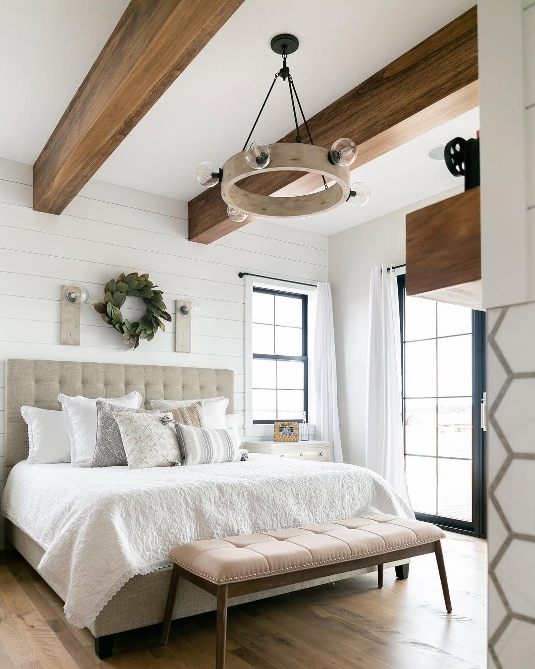 25 Dreamy Farmhouse Bedrooms You'll Obsess Over (2025) 10 Modern Farmhouse With Rustic Beams