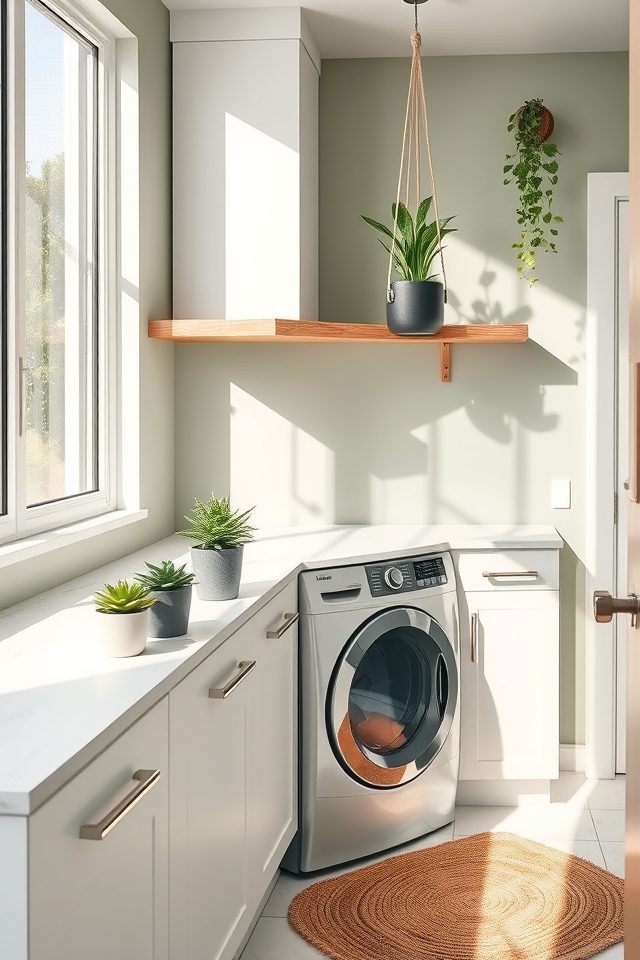 14 Laundry Room Decor Ideas to Brighten National Simplicity Day 12 add low maintenance hanging plants