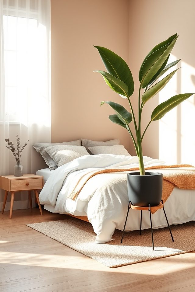 18 Bedroom Decor Inspirations for a Cozy National Simplicity Day 8 add striking calming plant