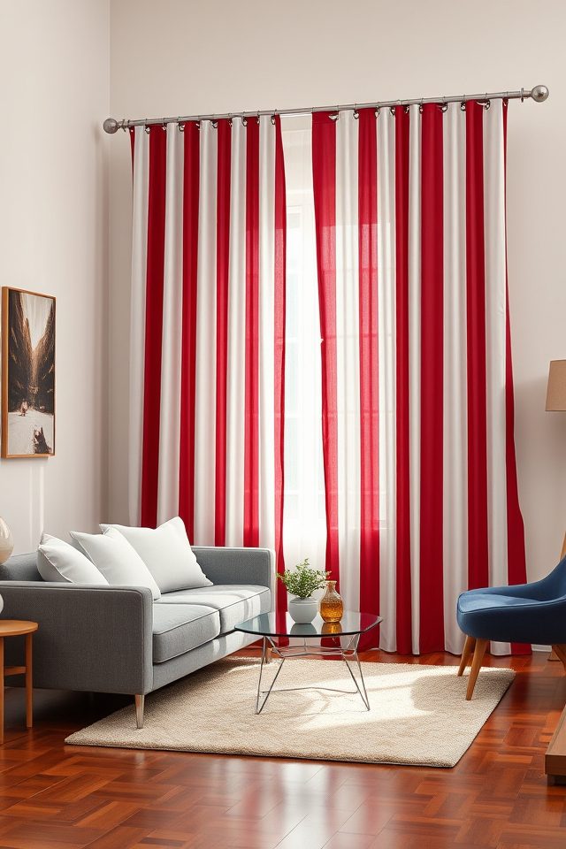 15 Patriotic Living Room Decor Ideas for July 4th 5 american flag striped curtains