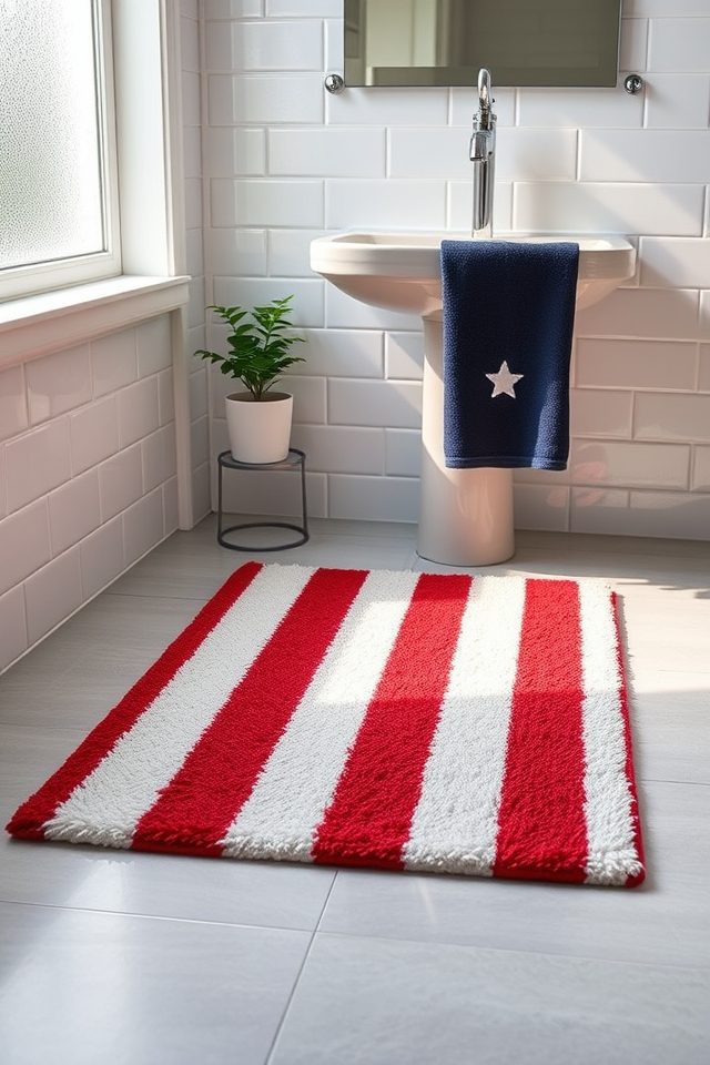 14 Patriotic Bathroom Decor Ideas for July 5 american flag striped rug