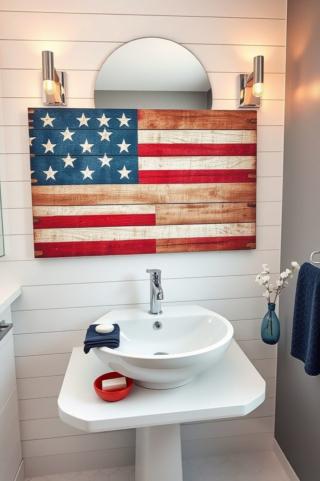14 Patriotic Bathroom Decor Ideas for July 3 american flag wall art