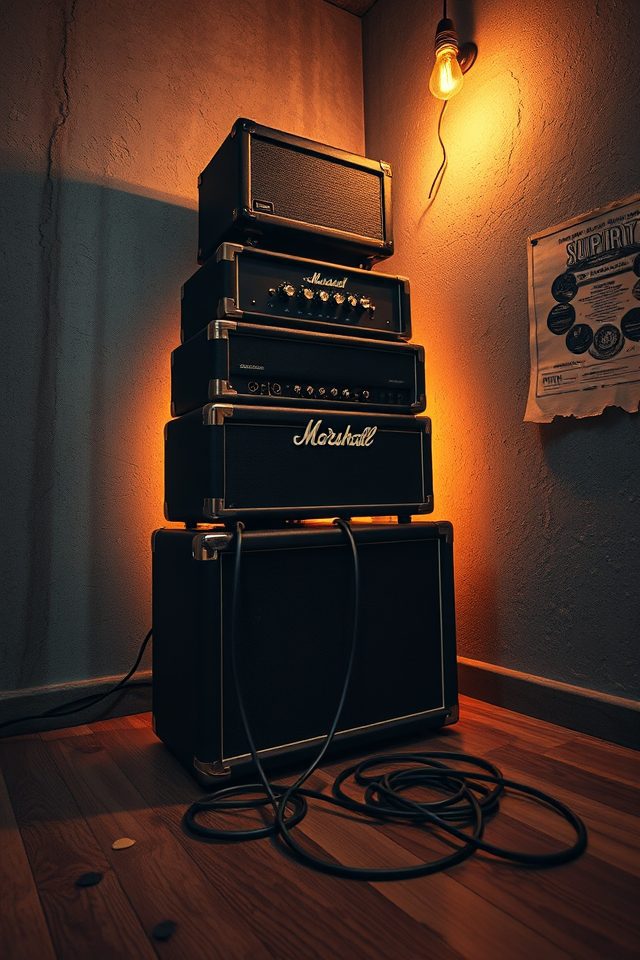 15 Epic Rock 'n' Roll Themed Basement Decor Ideas 10 amplifier stack decor accent