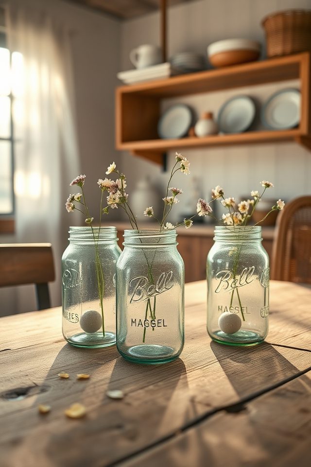 20 Charming Farmhouse Decor Ideas Celebrating Country Spirit 5 antique mason jars display