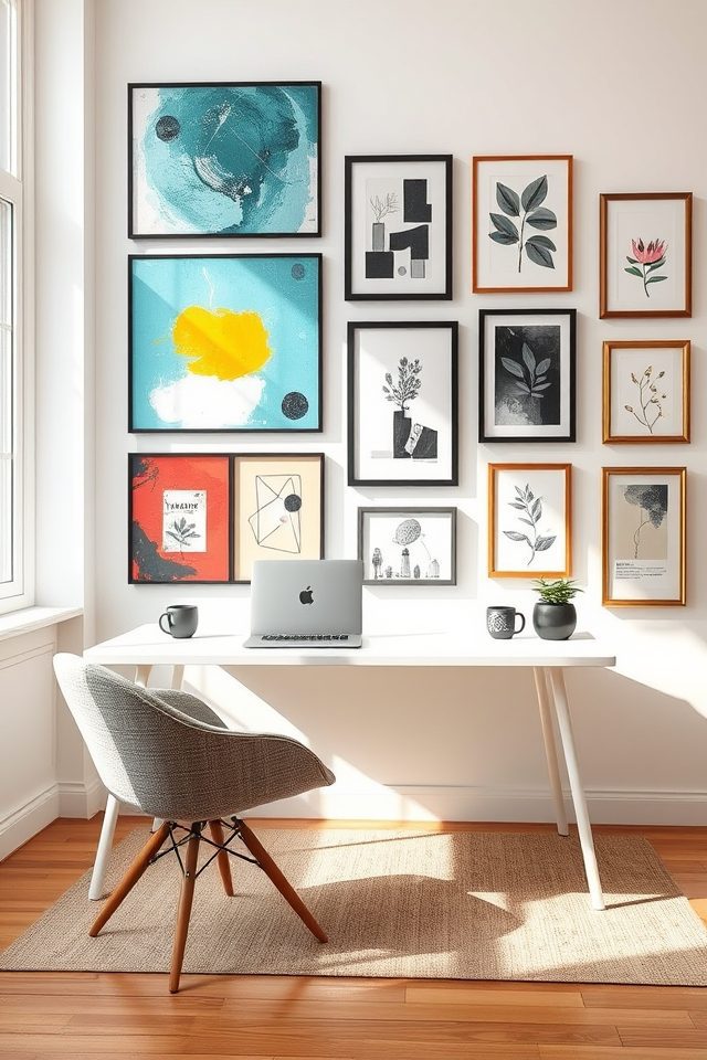 17 Home Office Decor Inspirations for National Workaholics Day 11 artistic gallery wall haven